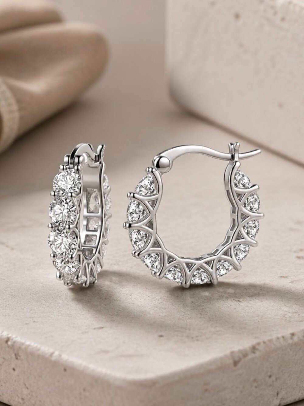 New CZ Hoop Earrings 14K Plated Classic Wedding Timeless Chic